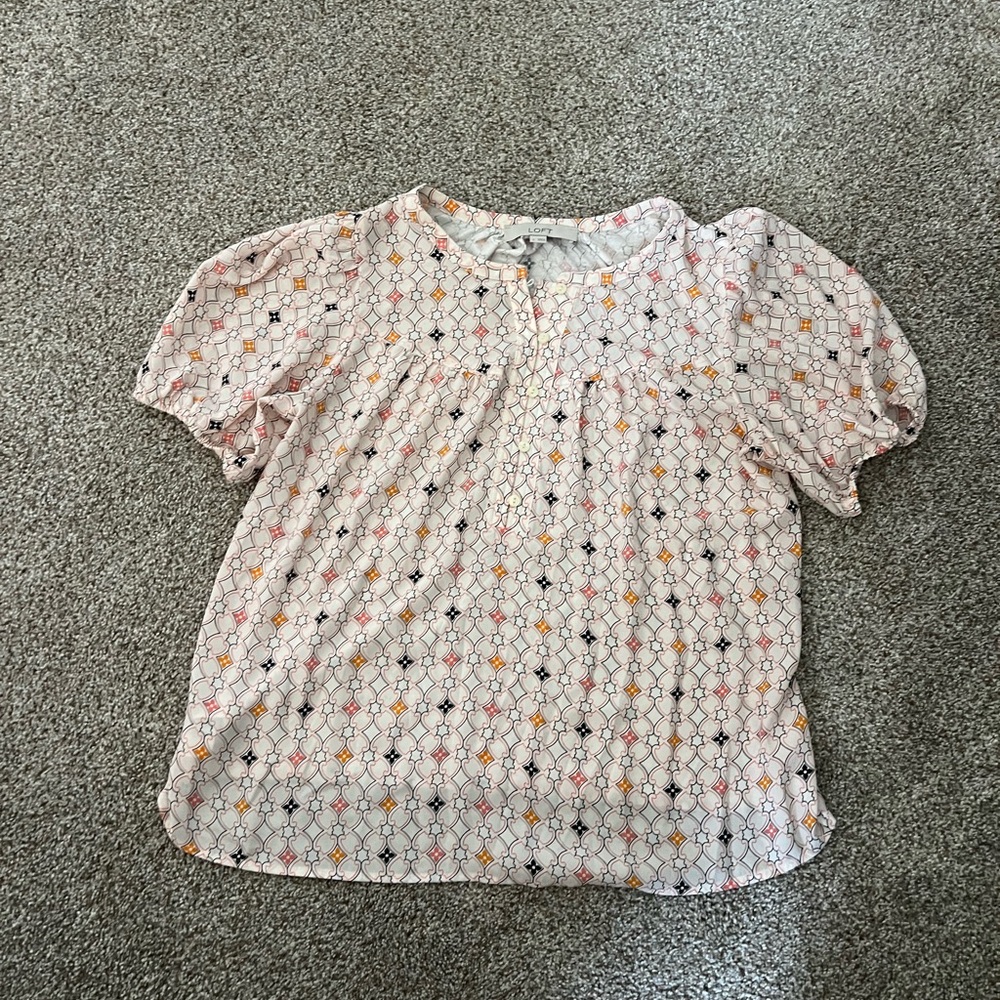 LOFT Women's Geometric Blouse - Pink, Blue and Orange